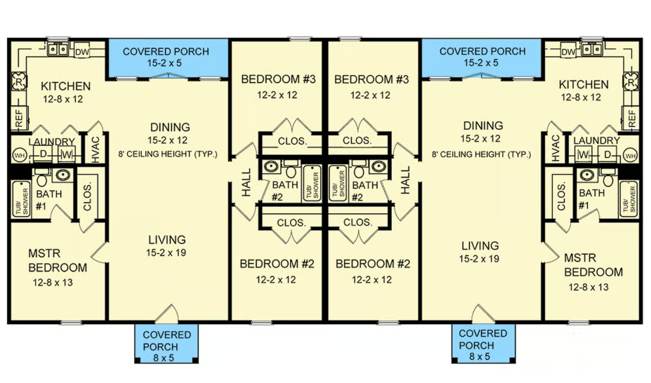 Ranch-style duplex house plan