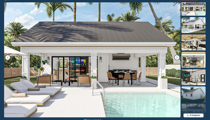 Attractive pool house with large covered porch and fireplace.