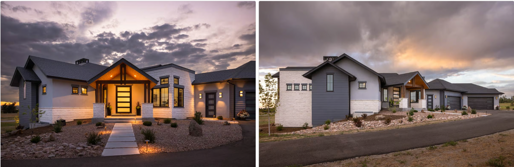 Spacious contemporary mountain home plan with four-car sloped garage