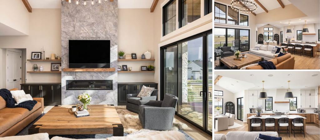 Spacious contemporary mountain home plan with four-car sloped garage