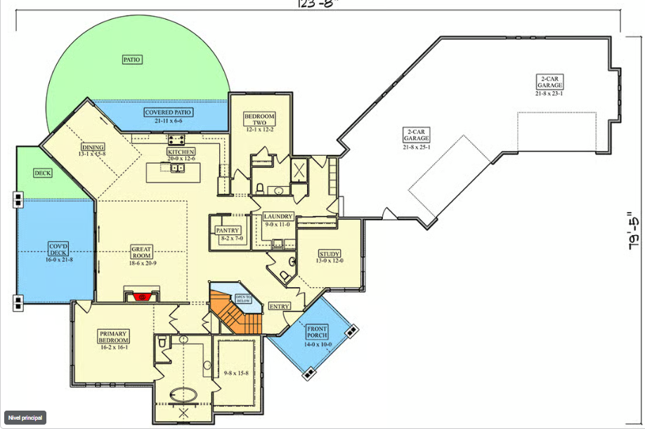 Spacious contemporary mountain home plan with four-car sloped garage